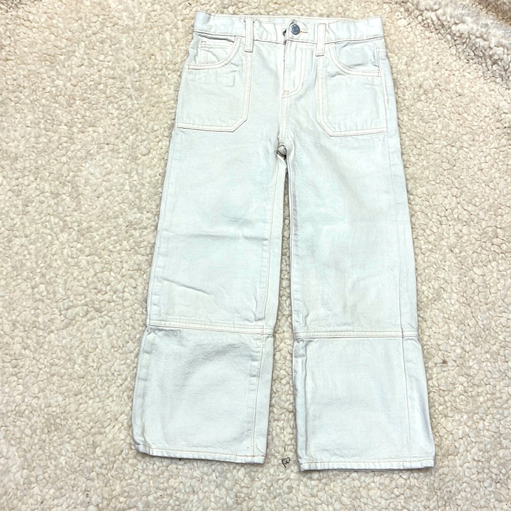 Old Navy girls off white carpenter wide leg baggy pants, jeans, 7